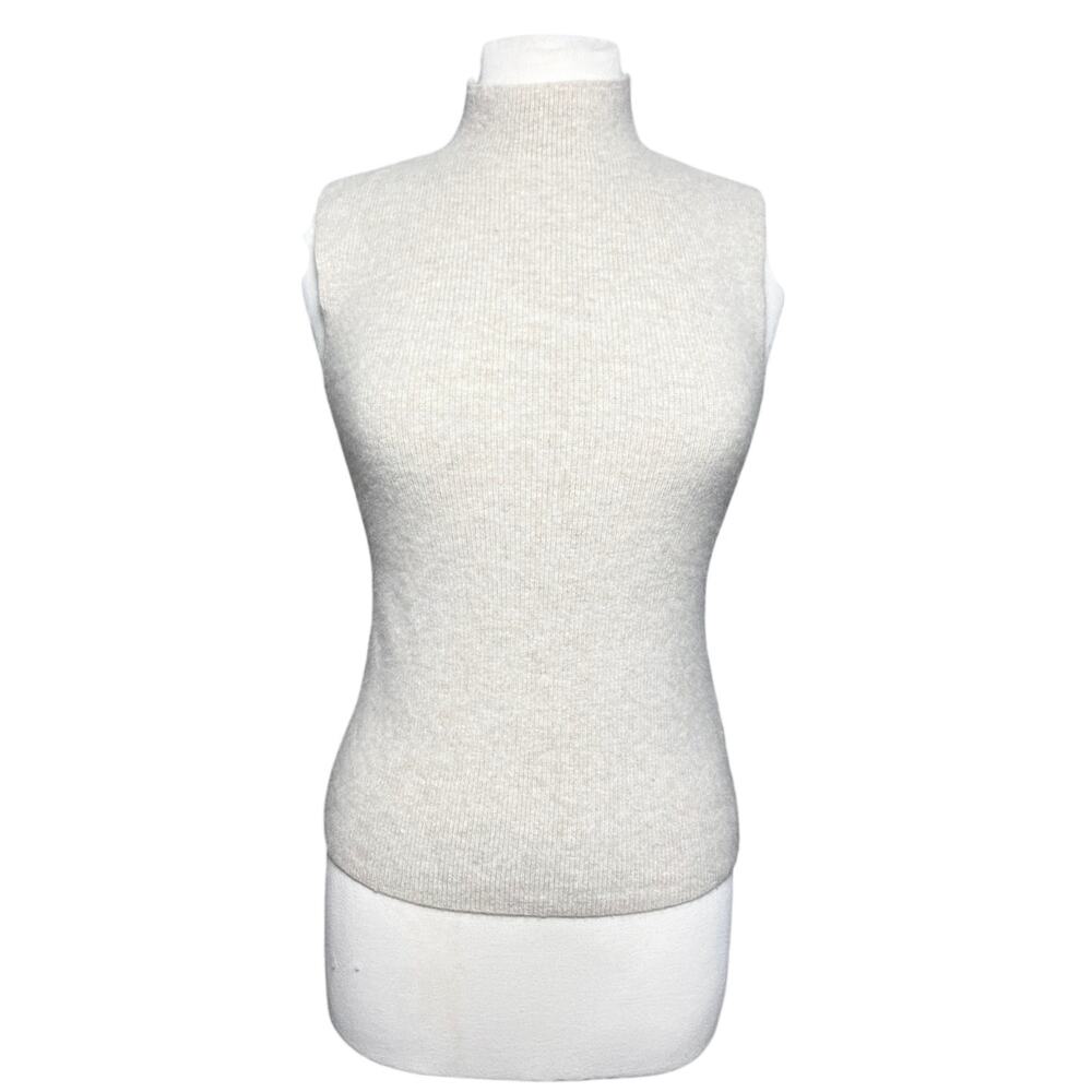 Women’s Cashmere Cream Mock Neck Sleeveless Sweater Knit Shell